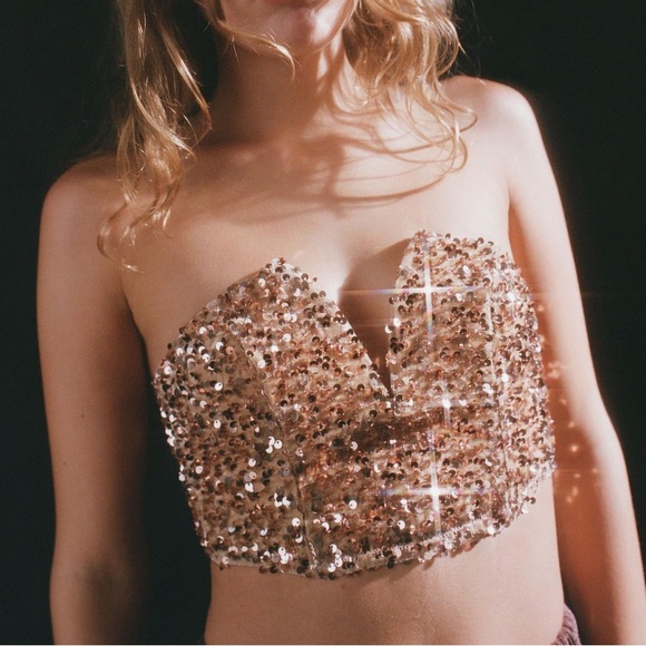 Urban Outfitters Out From Under Luna Sequin Bustier Top Sz L NWOT Z339-39 - Picture 3 of 5